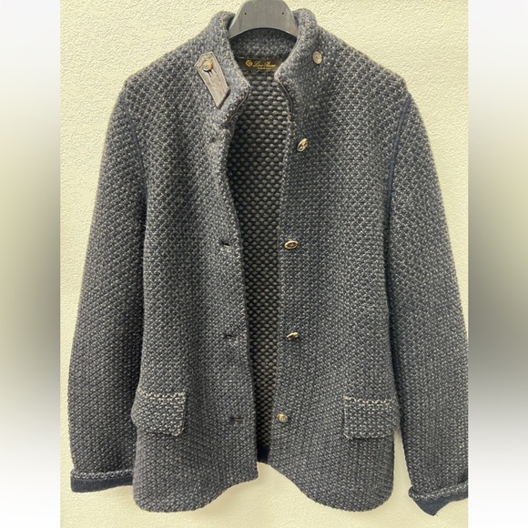 Loro Piana textured knit cashmere leather military jacket blazer cardigan - Picture 14 of 15